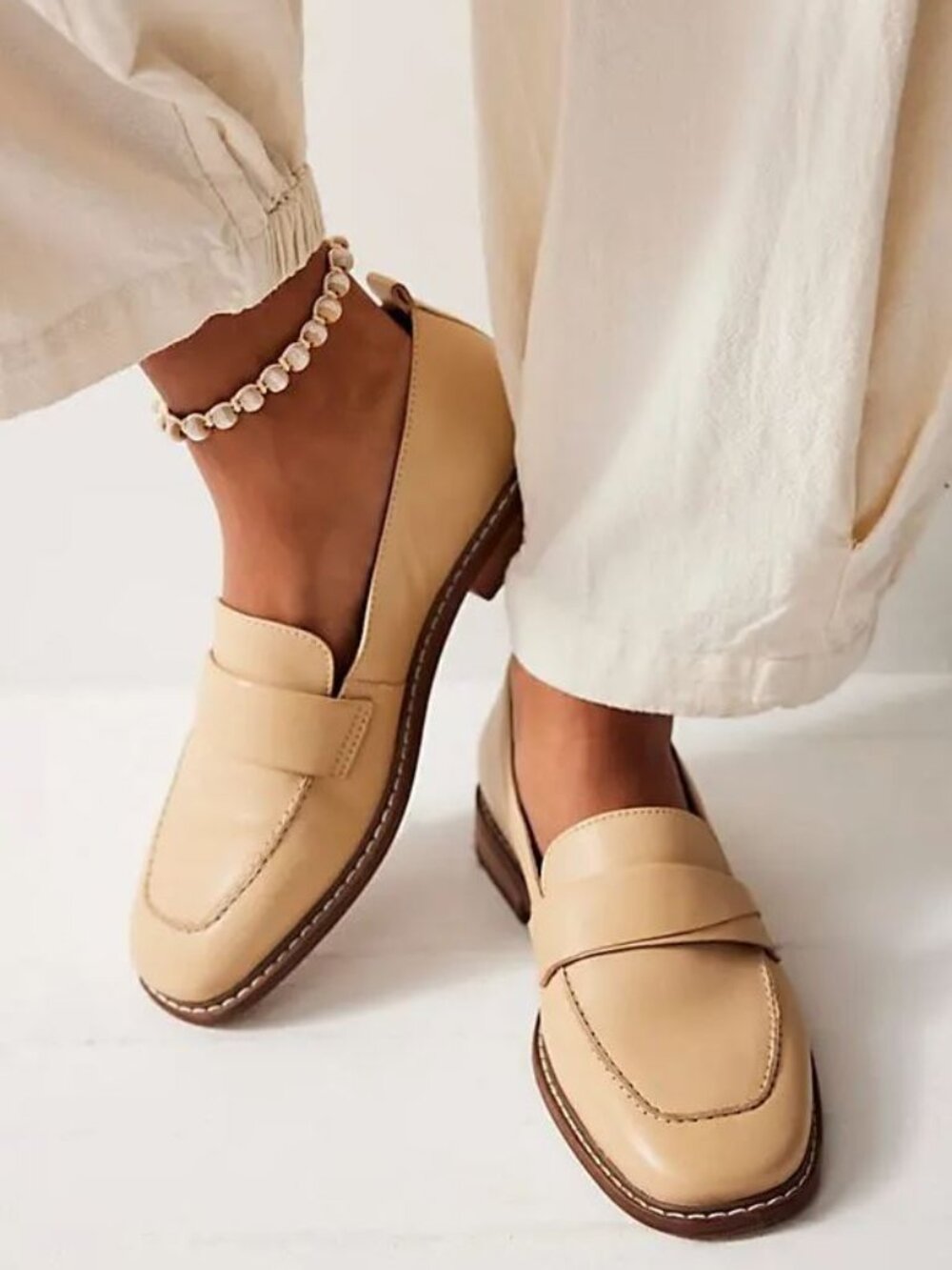 Seychelles | Butterflies Beige Leather Penny Loafers|  Size 9.5